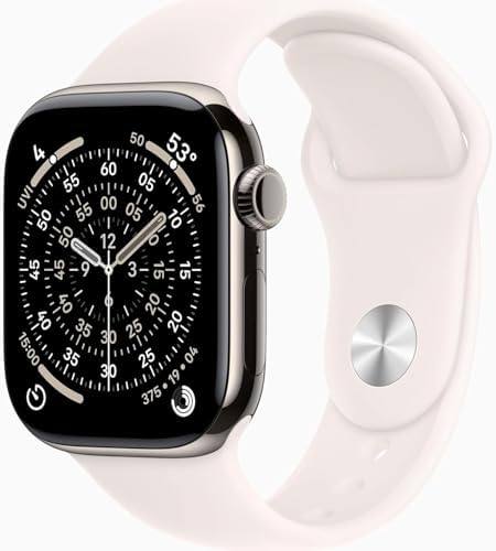 Apple Watch Series 11 [GPS + Cellular, 42mm] Natural Titanium Case with Light Blush Sport Band, M/L (Renewed Premium)