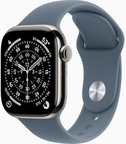 Apple Watch Series 11 [GPS + Cellular, 42mm] Natural Titanium Case with Anchor Blue Sport Band, M/L (Renewed Premium)