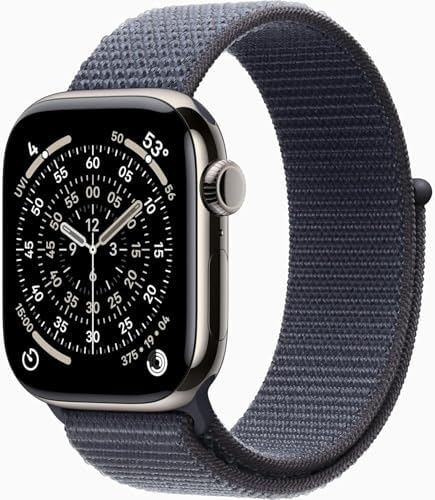 Apple Watch Series 11 [GPS + Cellular, 42mm] Natural Titanium Case with Anchor Blue Sport Loop Band, One Size (Renewed Premium)