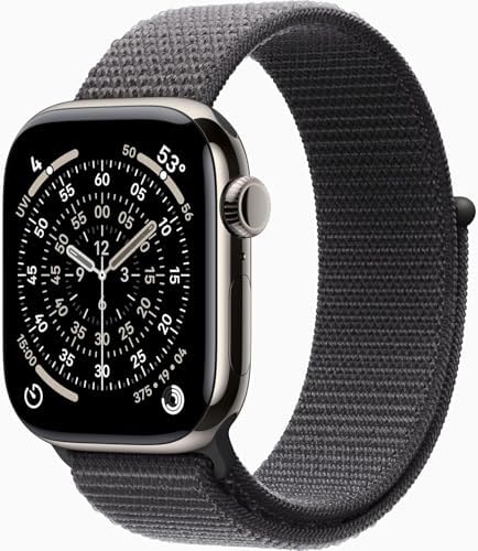 Apple Watch Series 11 [GPS + Cellular, 42mm] Natural Titanium Case with Dark Gray Sport Loop Band, One Size (Renewed Premium)