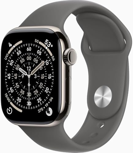Apple Watch Series 11 [GPS + Cellular, 42mm] Natural Titanium Case with Stone Gray Sport Band, S/M (Renewed Premium)