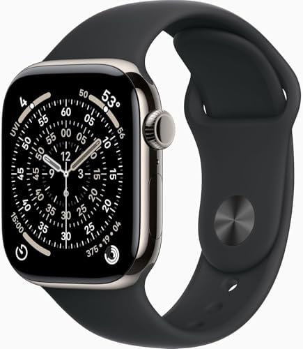 Apple Watch Series 11 [GPS + Cellular, 42mm] Natural Titanium Case with Black Sport Band, M/L (Renewed Premium)