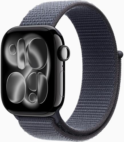 Apple Watch Series 11 [GPS + Cellular, 42mm] Jet Black Aluminum Case with Anchor Blue Sport Loop Band, One Size (Renewed Premium)