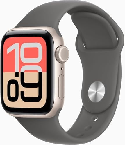 Apple Watch SE 3 [GPS + Cellular, 40mm] Starlight Aluminum Case with Stone Gray Sport Band, S/M (Renewed Premium)