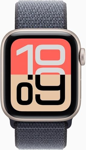 Apple Watch SE 3 [GPS + Cellular, 40mm] Starlight Aluminum Case with Anchor Blue Sport Loop Band, One Size (Renewed Premium)