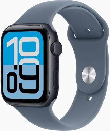 Apple Watch SE 3 [GPS, 44mm] Midnight Aluminum Case with Anchor Blue Sport Band, S/M (Renewed Premium)