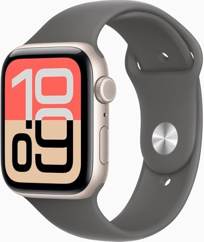 Apple Watch SE 3 [GPS, 44mm] Midnight Aluminum Case with Stone Gray Sport Band, M/L (Renewed Premium)