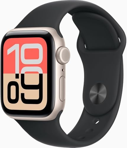 Apple Watch SE 3 [GPS, 40mm] Starlight Aluminum Case with Black Sport Band, S/M (Renewed Premium)
