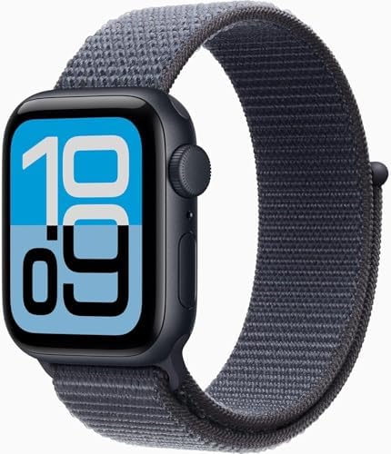 Apple Watch SE 3 [GPS, 40mm] Midnight Aluminum Case with Anchor Blue Sport Loop Band, One Size (Renewed Premium)