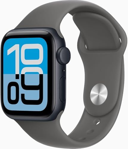 Apple Watch SE 3 [GPS, 40mm] Midnight Aluminum Case with Stone Gray Sport Band, M/L (Renewed Premium)