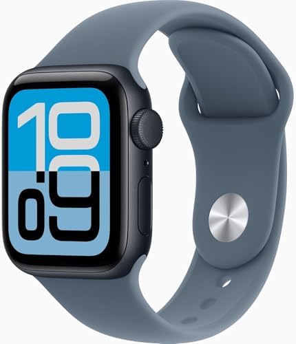Apple Watch SE 3 [GPS, 40mm] Midnight Aluminum Case with Anchor Blue Sport Band, S/M (Renewed Premium)