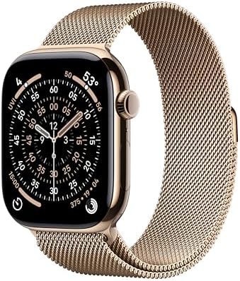 Apple Watch Series 11 [GPS + Cellular, 46mm] Gold Titanium Case with Gold Milane...