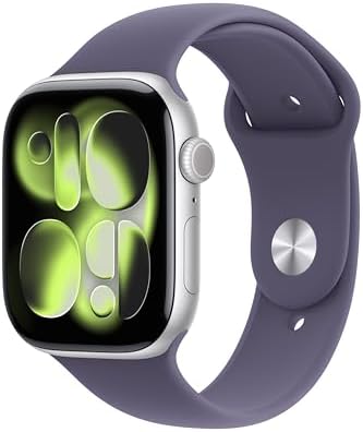 Apple Watch Series 11 [GPS + Cellular 46mm] Smartwatch with Silver Aluminum Case with Purple Fog Sport Band - M/L. Sleep renewed (Renewed)