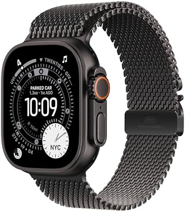 Apple Watch Ultra 3 [GPS + Cellular 49mm] Rugged Titanium Case with Black Titanium Milanese Loop, L (Renewed)