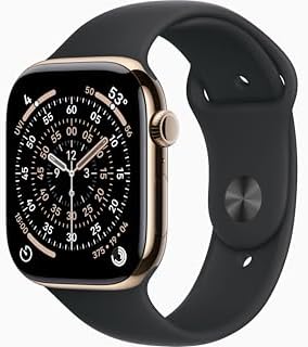 Apple Watch Series 11 [GPS + Cellular, 46mm] Gold Titanium Case with Black Sport Band, M/L (Renewed)