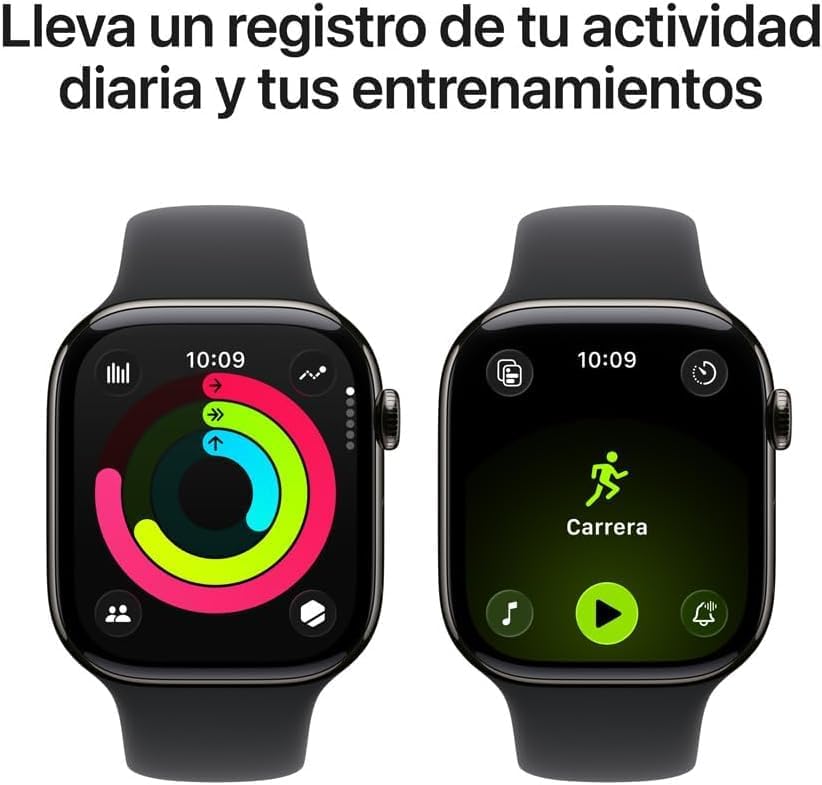 Apple Watch Series 11 [GPS + Cellular, 42mm] Slate Titanium Case with Black Sport Band, M/L (Renewed)
