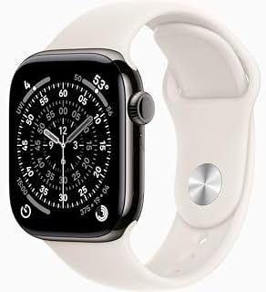 Apple Watch Series 11 [GPS + Cellular, 42mm] Slate Titanium Case with Starlight Sport Band, S/M (Renewed)