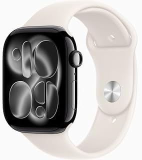 Apple Watch Series 11 [GPS + Cellular, 46mm] Jet Black Aluminum Case with Starlight Sport Band, M/L (Renewed)