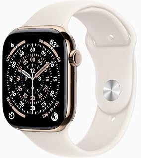 Apple Watch Series 11 [GPS + Cellular, 46mm] Gold Titanium Case with Starlight Sport Band, S/M (Renewed)