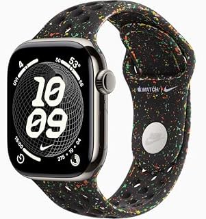 Apple Watch Series 11 [GPS + Cellular, 42mm] Natural Titanium Case with Midnight Black Nike Sport Band, M/L (Renewed)