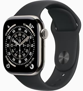 Apple Watch Series 11 [GPS + Cellular, 42mm] Natural Titanium Case with Black Sport Band, S/M (Renewed)