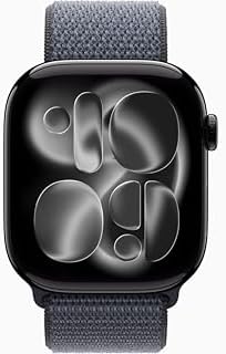 Apple Watch Series 11 [GPS + Cellular, 46mm] Jet Black Aluminum Case with Anchor Blue Sport Loop Band, One Size (Renewed)