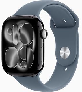 Apple Watch Series 11 [GPS, 46mm] Jet Black Aluminum Case with Anchor Blue Sport Band, M/L (Renewed)