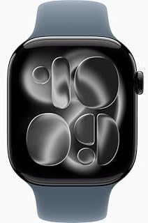 Apple Watch Series 11 [GPS, 46mm] Jet Black Aluminum Case with Anchor Blue Sport Band, M/L (Renewed)