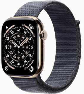 Apple Watch Series 11 [GPS + Cellular, 46mm] Gold Titanium Case with Anchor Blue Sport Loop Band, One Size (Renewed)