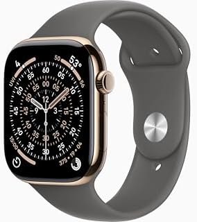 Apple Watch Series 11 [GPS + Cellular, 46mm] Gold Titanium Case with Stone Gray Sport Band, S/M (Renewed)