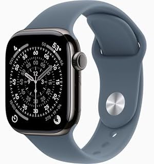 Apple Watch Series 11 [GPS + Cellular, 42mm] Slate Titanium Case with Anchor Blue Sport Band, S/M (Renewed)