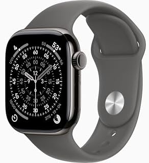 Apple Watch Series 11 [GPS + Cellular, 42mm] Slate Titanium Case with Stone Gray Sport Band, S/M (Renewed)