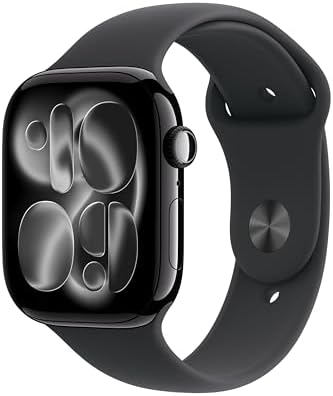 Apple Watch Series 11 [GPS+Cellular, 46mm] - Jet Black Aluminium Case with Black Sport Band, M/L (Renewed)