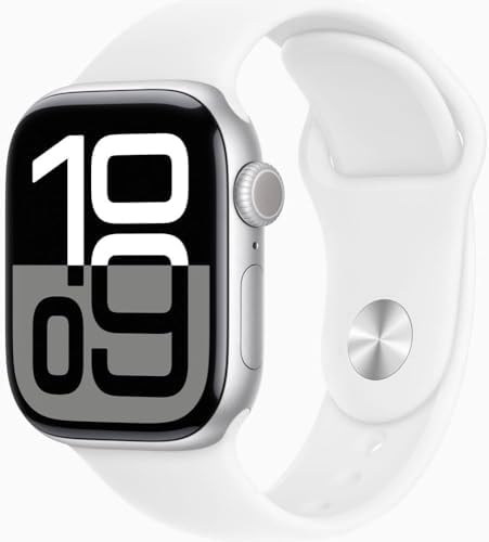 Apple Watch Series 10 [GPS, 42mm] - Silver Aluminum Case with White Sport Band, ...