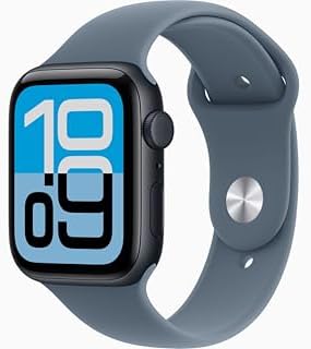 Apple Watch SE 3 [GPS + Cellular, 44mm] Midnight Aluminum Case with Anchor Blue Sport Band, M/L (Renewed)