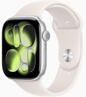 Apple Watch Series 11 [GPS, 46mm] Silver Aluminum Case with Starlight Sport Band, S/M (Renewed)