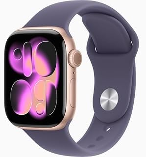 Apple Watch Series 11 [GPS + Cellular, 42mm] Rose Gold Aluminum Case with Purple Fog Sport Band, S/M (Renewed)