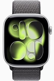 Apple Watch Series 11 [GPS, 46mm] Silver Aluminum Case with Dark Gray Sport Loop Band, One Size (Renewed)