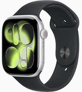 Apple Watch Series 11 [GPS, 46mm] Silver Aluminum Case with Black Sport Band, S/M (Renewed)