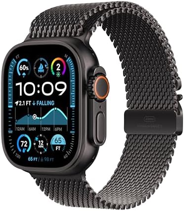 Apple Watch Ultra 2 [GPS + Cellular 49mm] Black Titanium Case with Black Titanium Milanese Loop, Medium (Renewed)