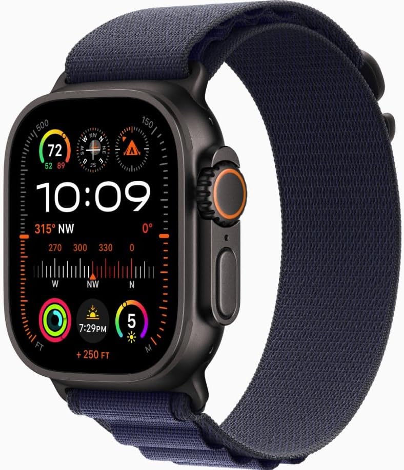 Apple Watch Ultra 2 [GPS + Cellular, 49mm] Black Titanium Case with Blue Alpine ...