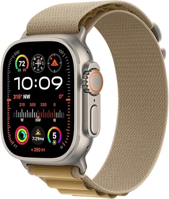 Apple Watch Ultra 2 [GPS + Cellular, 49mm] Black Titanium Case with Tan Alpine Loop, M (Renewed Premium)