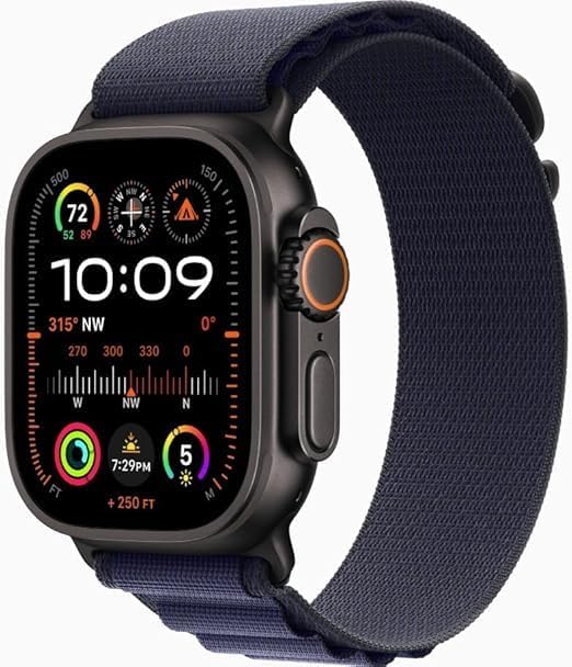 Apple Watch Ultra 2 [GPS + Cellular, 49mm] Black Titanium Case with Blue Alpine Loop, L (Renewed Premium)