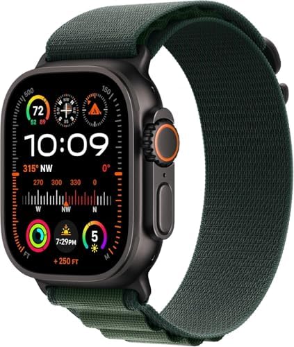 Apple Watch Ultra 2 [GPS + Cellular 49mm] - Black Titanium Case with Dark Green Alpine Loop, Large (Renewed Premium)