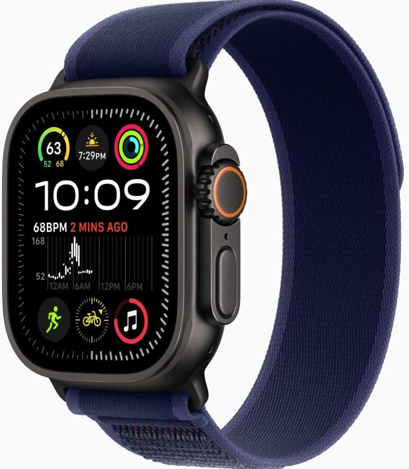 Apple Watch Ultra 2 [GPS + Cellular 49mm] - Black Titanium Case with Blue Trail Loop, M/L (Renewed)