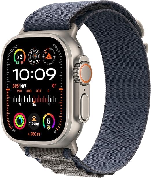 Apple Watch Ultra 2 [GPS + Cellular, 49mm] Black Titanium Case with Blue Alpine Loop, M (Renewed)