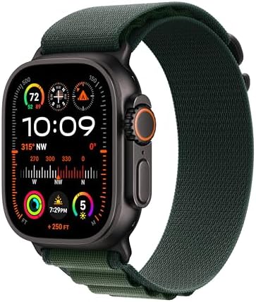 Apple Watch Ultra 2 [GPS + Cellular, 49mm] Black Titanium Case with Green Alpine Loop, M (Renewed)