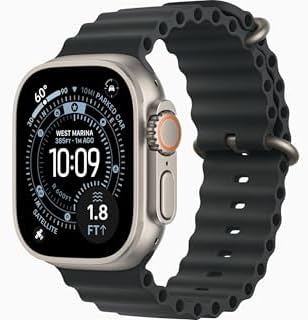 Apple Watch Ultra 2 (GPS + Cellular, 49MM) - Natural Titanium Case with Black Ocean Band (Renewed)