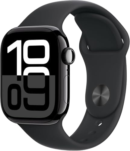 Apple Watch Series 10 [GPS, 42mm] - Jet Black Aluminium Case with Black Sport Band - M/L (Renewed)