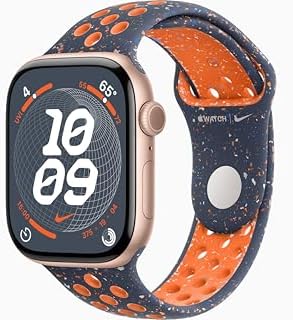 Apple Watch Series 10 [GPS + Cellular, 42mm] - Rose Gold Aluminum Case with Blue Flame Nike Sport Band, M/L (Renewed)